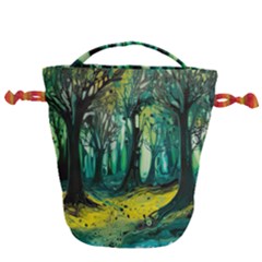 Ai Generated Trees Forest Mystical Forest Nature Art Drawstring Bucket Bag by Ravend