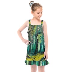 Ai Generated Trees Forest Mystical Forest Nature Art Kids  Overall Dress by Ravend