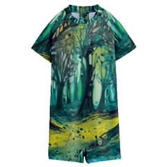 Ai Generated Trees Forest Mystical Forest Nature Art Kids  Boyleg Half Suit Swimwear by Ravend