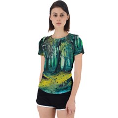 Ai Generated Trees Forest Mystical Forest Nature Art Back Cut Out Sport Tee by Ravend