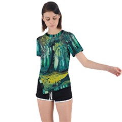 Ai Generated Trees Forest Mystical Forest Nature Art Asymmetrical Short Sleeve Sports Tee by Ravend