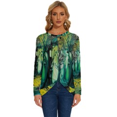 Ai Generated Trees Forest Mystical Forest Nature Art Long Sleeve Crew Neck Pullover Top by Ravend