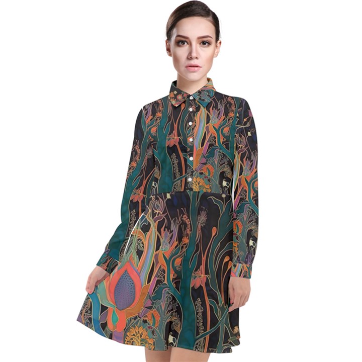 Ai Generated Trees Forest Mystical Forest Nature Long Sleeve Chiffon Shirt Dress