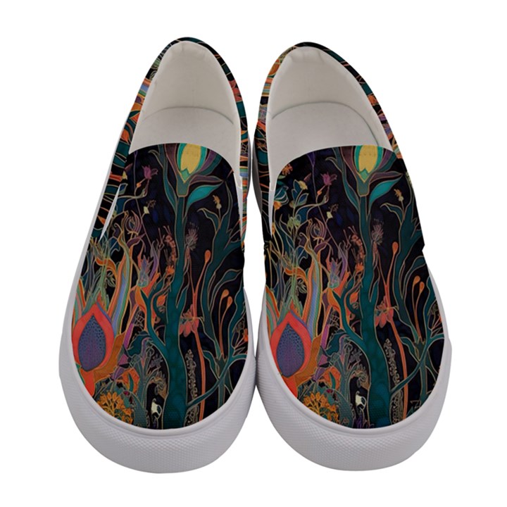 Ai Generated Trees Forest Mystical Forest Nature Women s Canvas Slip Ons