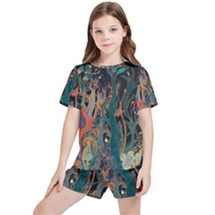 Ai Generated Trees Forest Mystical Forest Nature Kids  Tee And Sports Shorts Set by Ravend