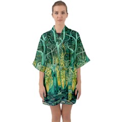 Nature Trees Forest Mystical Forest Jungle Half Sleeve Satin Kimono  by Ravend