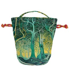 Nature Trees Forest Mystical Forest Jungle Drawstring Bucket Bag by Ravend