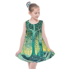 Nature Trees Forest Mystical Forest Jungle Kids  Summer Dress by Ravend