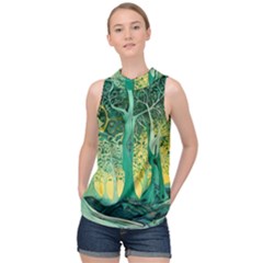 Nature Trees Forest Mystical Forest Jungle High Neck Satin Top by Ravend