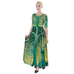 Nature Trees Forest Mystical Forest Jungle Half Sleeves Maxi Dress by Ravend