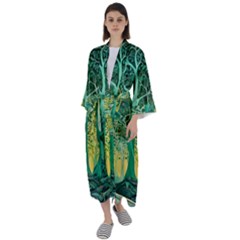 Nature Trees Forest Mystical Forest Jungle Maxi Satin Kimono by Ravend