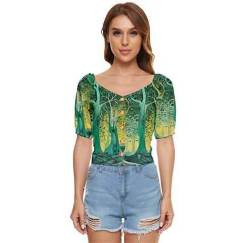 Nature Trees Forest Mystical Forest Jungle Button Up Blouse by Ravend