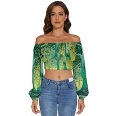 Nature Trees Forest Mystical Forest Jungle Long Sleeve Crinkled Weave Crop Top by Ravend