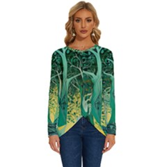 Nature Trees Forest Mystical Forest Jungle Long Sleeve Crew Neck Pullover Top by Ravend