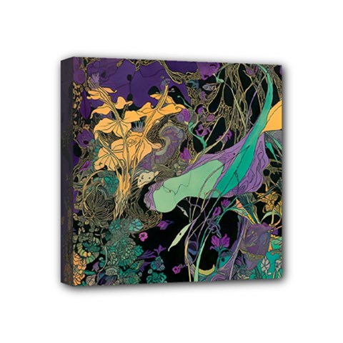 Ai Generated Flowers Trees Forest Mystical Forest Pattern Mini Canvas 4  X 4  (stretched) by Ravend