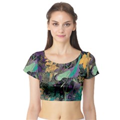 Ai Generated Flowers Trees Forest Mystical Forest Pattern Short Sleeve Crop Top by Ravend