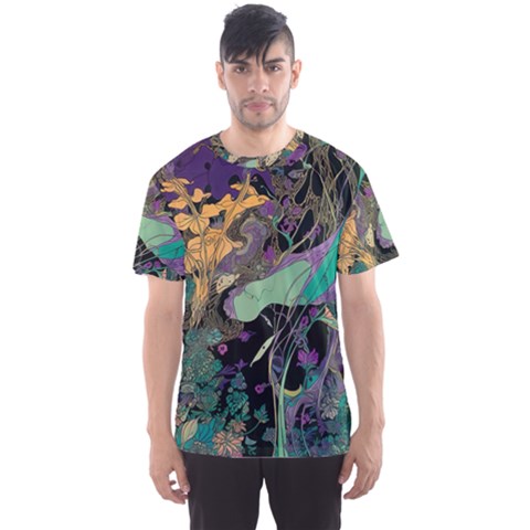 Ai Generated Flowers Trees Forest Mystical Forest Pattern Men s Sport Mesh Tee by Ravend