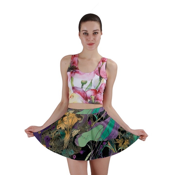 Ai Generated Flowers Trees Forest Mystical Forest Pattern Mini Skirt