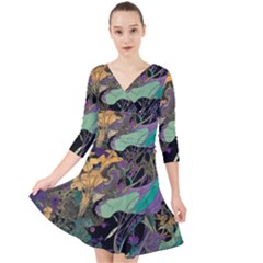 Ai Generated Flowers Trees Forest Mystical Forest Pattern Quarter Sleeve Front Wrap Dress by Ravend