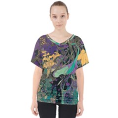 Ai Generated Flowers Trees Forest Mystical Forest Pattern V-neck Dolman Drape Top by Ravend