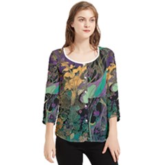 Ai Generated Flowers Trees Forest Mystical Forest Pattern Chiffon Quarter Sleeve Blouse by Ravend