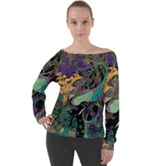 Ai Generated Flowers Trees Forest Mystical Forest Pattern Off Shoulder Long Sleeve Velour Top