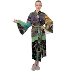 Ai Generated Flowers Trees Forest Mystical Forest Pattern Maxi Velvet Kimono by Ravend