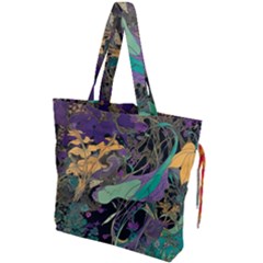 Ai Generated Flowers Trees Forest Mystical Forest Pattern Drawstring Tote Bag by Ravend