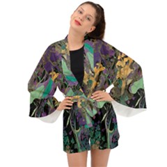 Ai Generated Flowers Trees Forest Mystical Forest Pattern Long Sleeve Kimono by Ravend