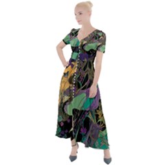 Ai Generated Flowers Trees Forest Mystical Forest Pattern Button Up Short Sleeve Maxi Dress by Ravend