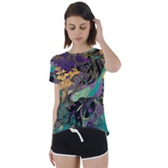 Ai Generated Flowers Trees Forest Mystical Forest Pattern Short Sleeve Open Back Tee by Ravend