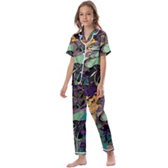 Ai Generated Flowers Trees Forest Mystical Forest Pattern Kids  Satin Short Sleeve Pajamas Set by Ravend