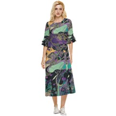 Ai Generated Flowers Trees Forest Mystical Forest Pattern Double Cuff Midi Dress by Ravend