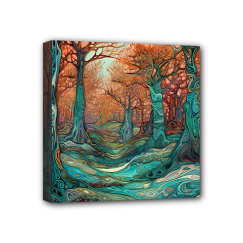 Ai Generated Tree Forest Mystical Forest Nature Mini Canvas 4  X 4  (stretched) by Ravend