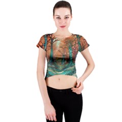 Ai Generated Tree Forest Mystical Forest Nature Crew Neck Crop Top by Ravend