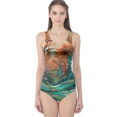 Ai Generated Tree Forest Mystical Forest Nature One Piece Swimsuit by Ravend