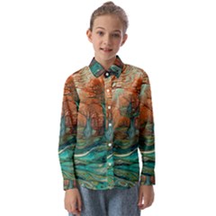 Ai Generated Tree Forest Mystical Forest Nature Kids  Long Sleeve Shirt by Ravend