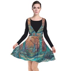 Ai Generated Tree Forest Mystical Forest Nature Plunge Pinafore Dress by Ravend