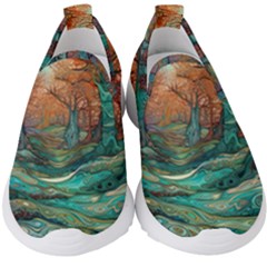 Ai Generated Tree Forest Mystical Forest Nature Kids  Slip On Sneakers by Ravend