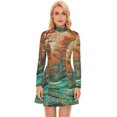 Ai Generated Tree Forest Mystical Forest Nature Long Sleeve Velour Longline Dress by Ravend