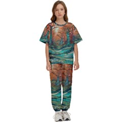 Ai Generated Tree Forest Mystical Forest Nature Kids  Tee And Pants Sports Set