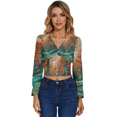 Ai Generated Tree Forest Mystical Forest Nature Long Sleeve V-neck Top by Ravend