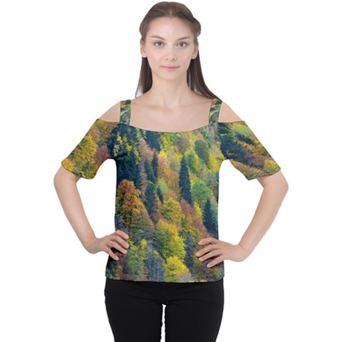 Forest Trees Leaves Fall Autumn Nature Sunshine Cutout Shoulder Tee by Ravend