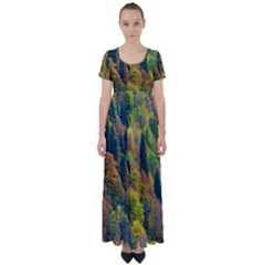 Forest Trees Leaves Fall Autumn Nature Sunshine High Waist Short Sleeve Maxi Dress by Ravend