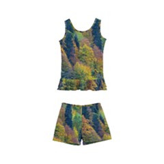 Forest Trees Leaves Fall Autumn Nature Sunshine Kids  Boyleg Swimsuit by Ravend