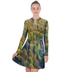 Forest Trees Leaves Fall Autumn Nature Sunshine Long Sleeve Panel Dress by Ravend