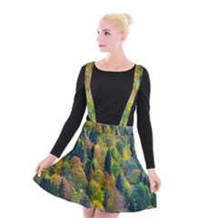 Forest Trees Leaves Fall Autumn Nature Sunshine Suspender Skater Skirt by Ravend