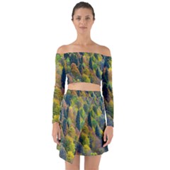 Forest Trees Leaves Fall Autumn Nature Sunshine Off Shoulder Top With Skirt Set by Ravend