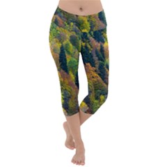 Forest Trees Leaves Fall Autumn Nature Sunshine Lightweight Velour Capri Yoga Leggings by Ravend