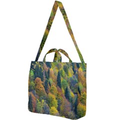 Forest Trees Leaves Fall Autumn Nature Sunshine Square Shoulder Tote Bag by Ravend